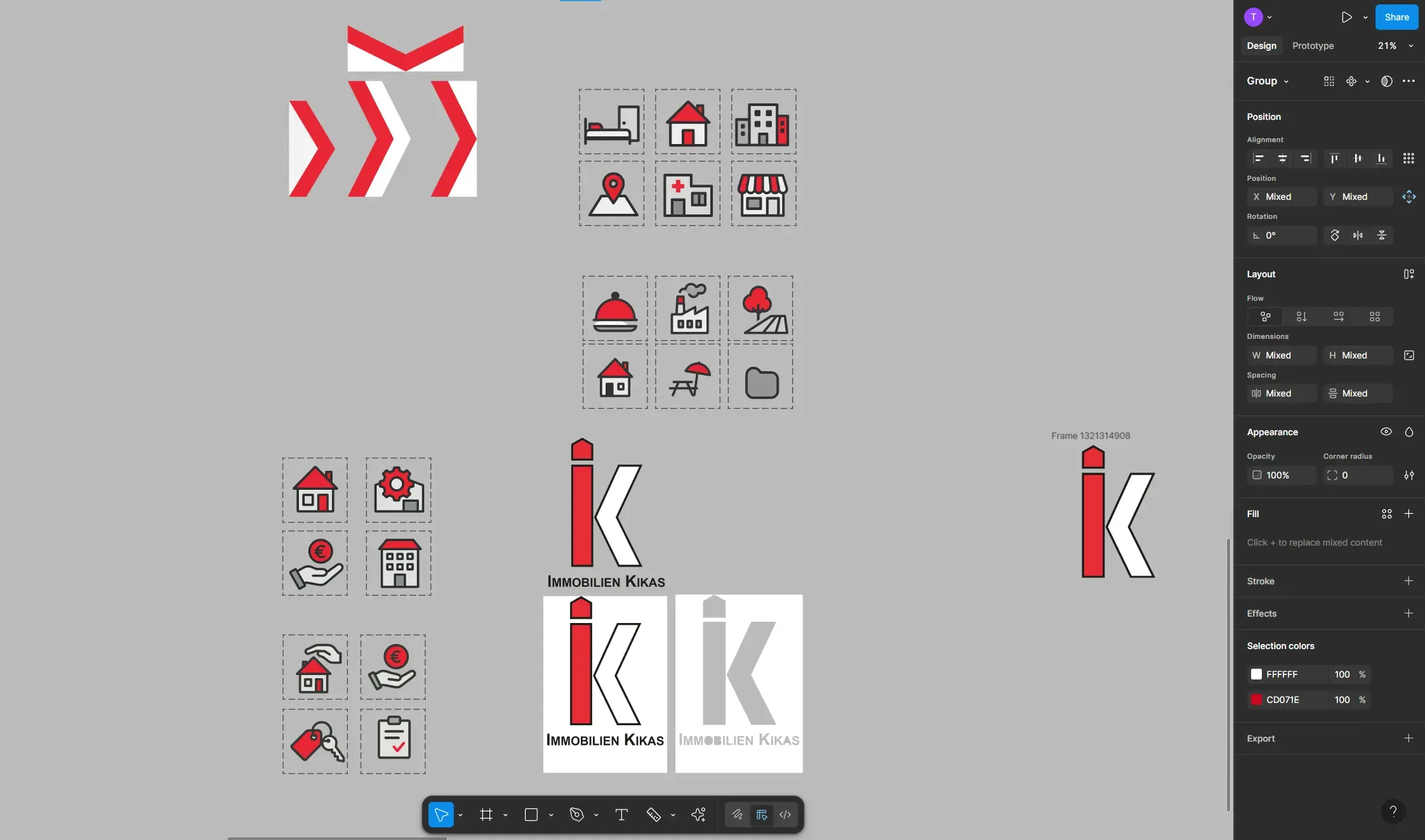Screenshot aus Figma zeigt verschiedene Assets, die für die neue Website erstellt wurden.