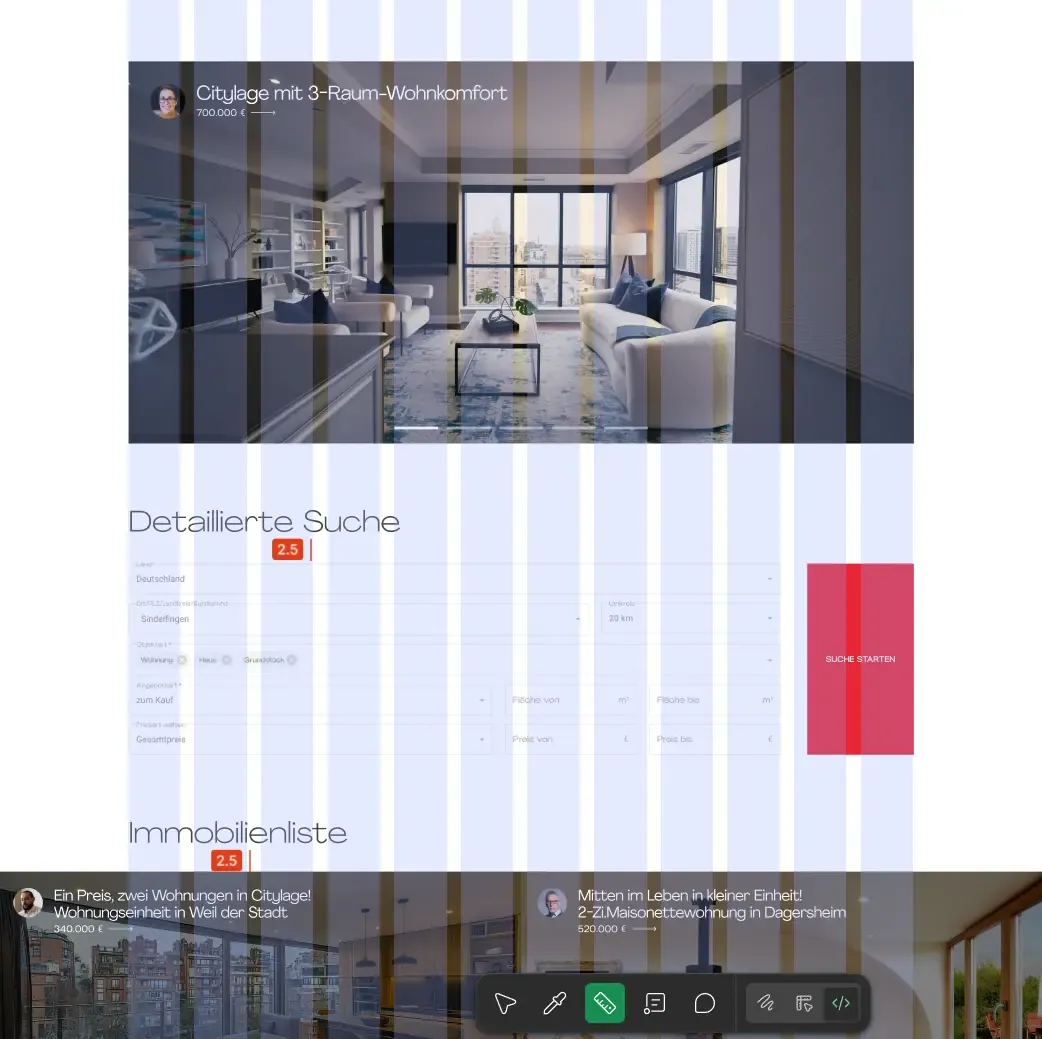Screenshot aus Figma zeigt den Desing Prozess des Redesigns der Website von Immobilien Kikas
