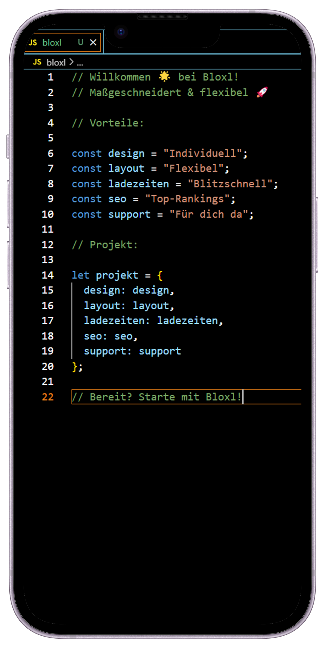 Smartphone Mockup showing a Code Editor