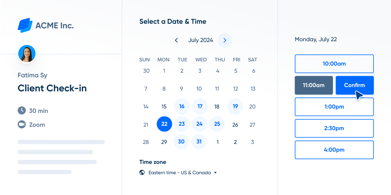 Ein Beispielbild, dass ein Online-Terminbuchungs Tool zeigt, namens Calendly. 