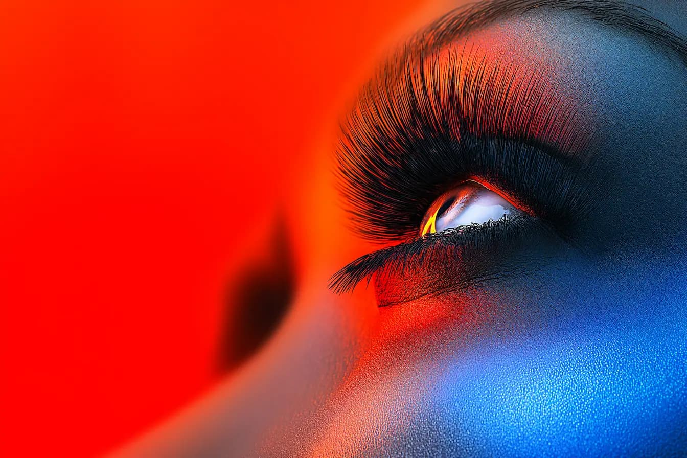 Nahaufnahme eines weiblichen Auges, im Stil von bloxl