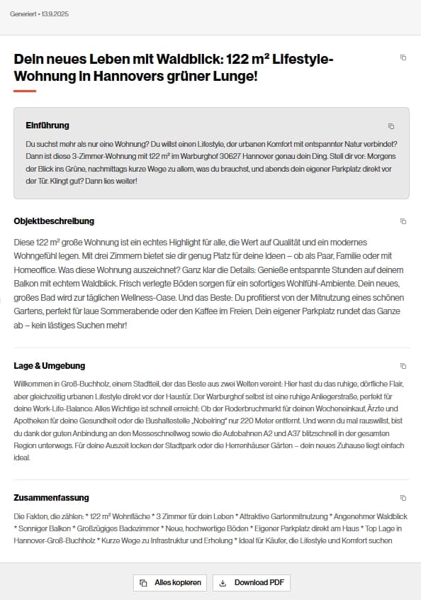 Screenshot des generierten Exposés